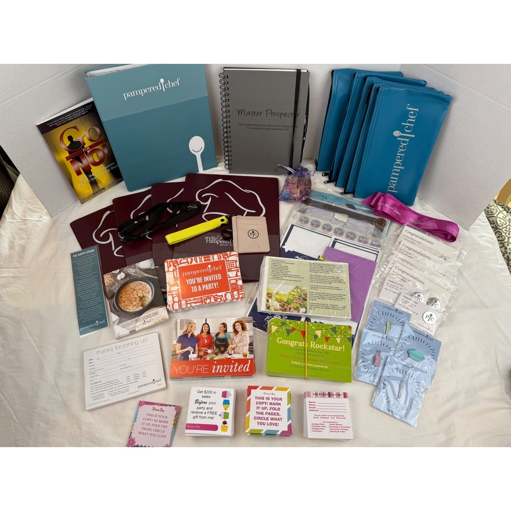Pampered Chef Consultant Business Supply Lot Binder Notebook Pins Pouches Bags